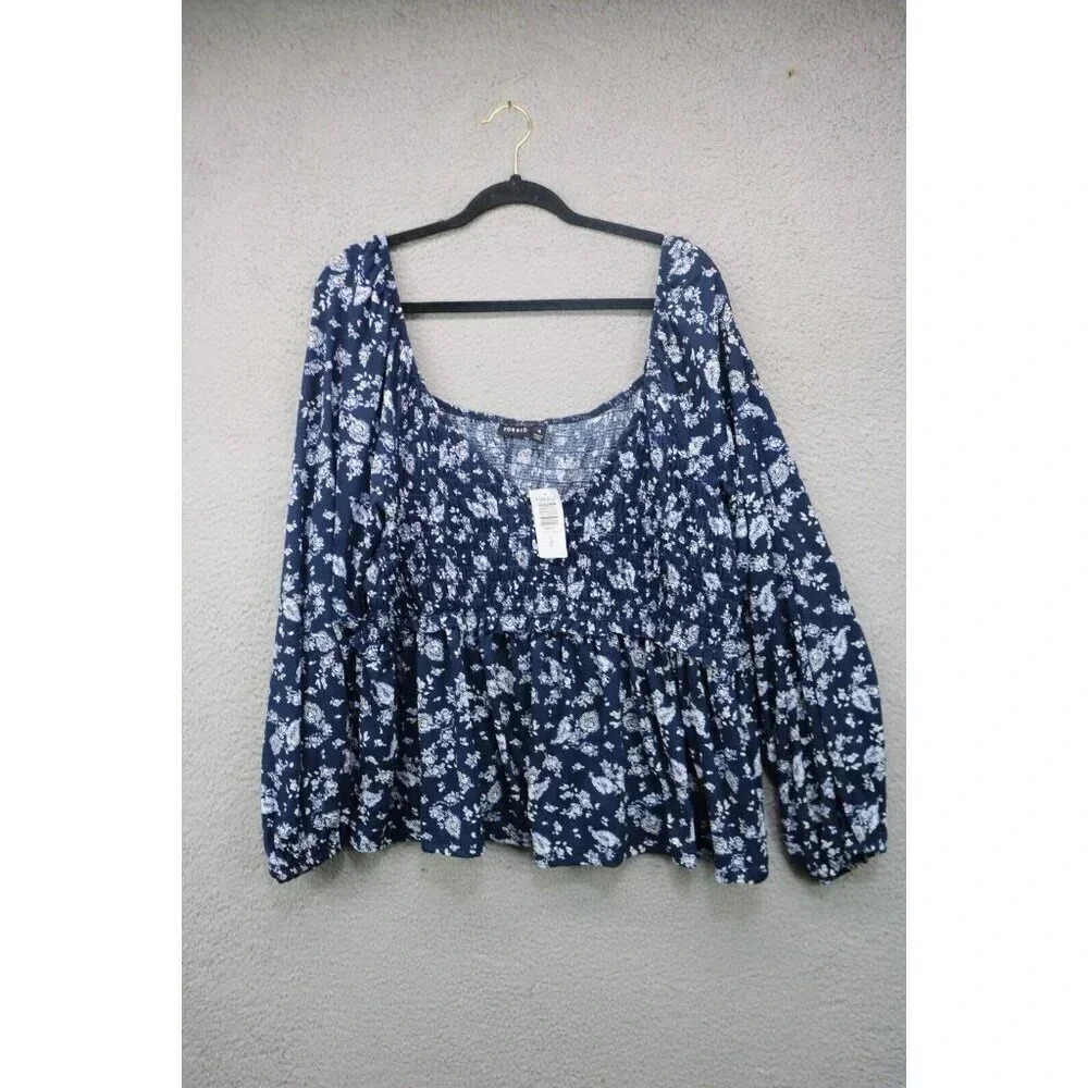 Torrid Stretchy Smocked Babydoll Top-3/4 Balloon Sleeves-Size 4X-New‎ w/Tags
